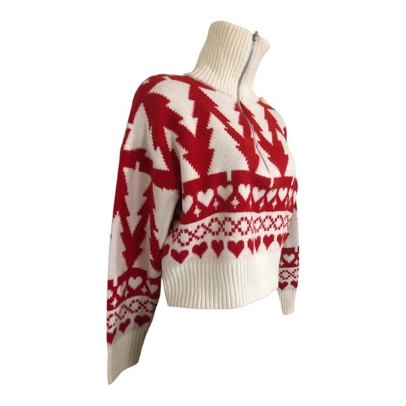 Jessica‎ Simpson red white pine hearts zip front pullover sweater size Small - Picture 8 of 17